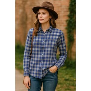 Lauren Ralph Lauren Non Iron Plaid Button Down Shirt XS Blue White Classic‎